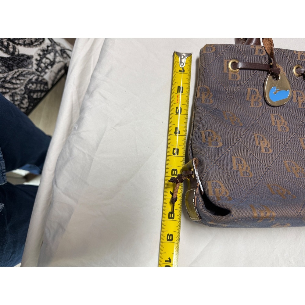 Dooney & Bourke Signature Monogram Canvas Tote Bag Blue Brown Leather Trim - Picture 4 of 9